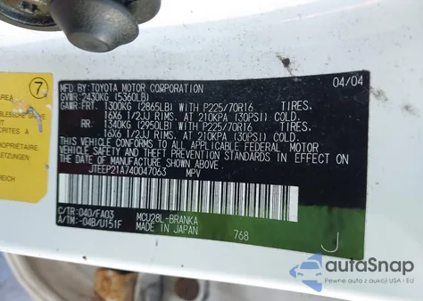 2004 Toyota Highlander V6 from USA, damaged, VIN JTEEP21A740047063